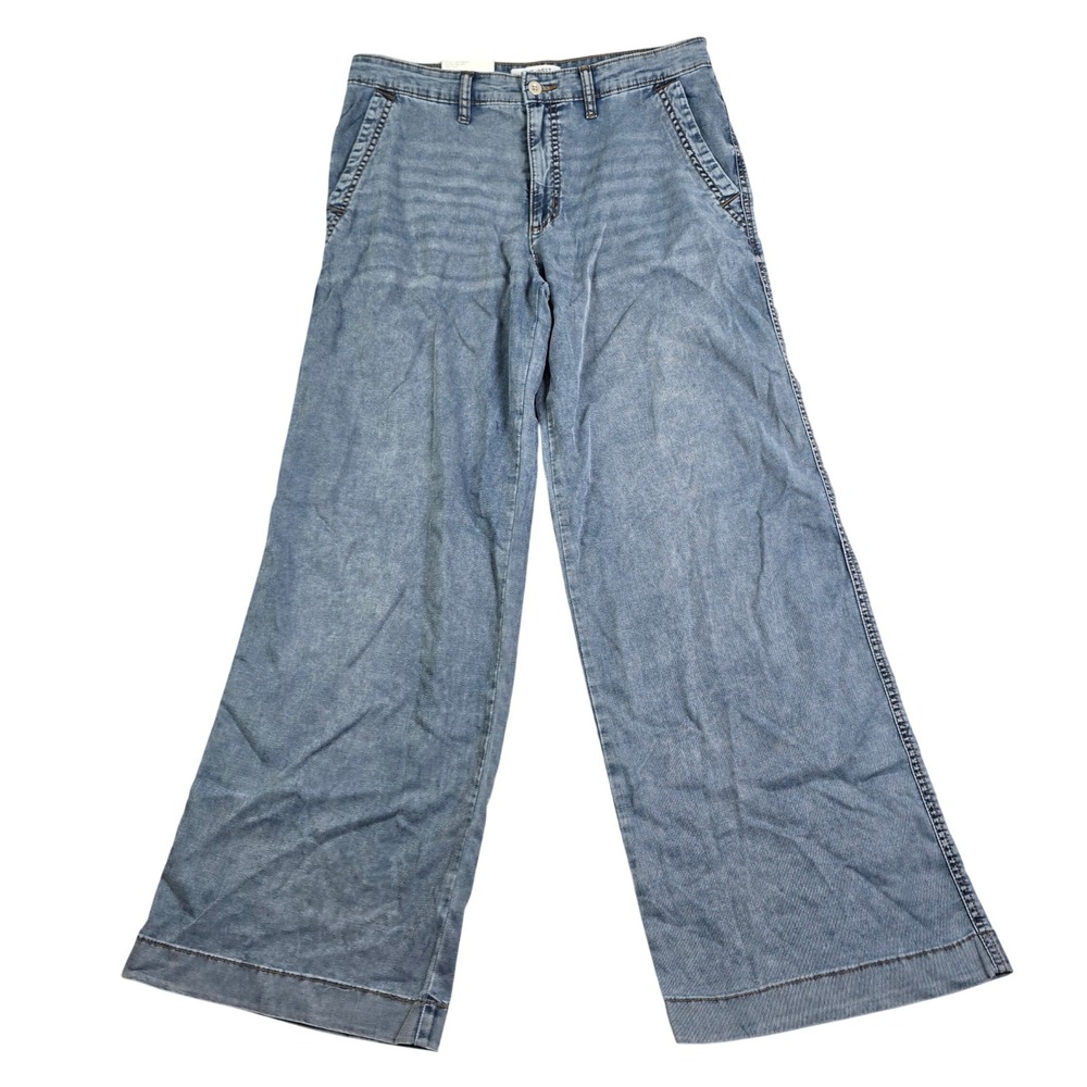 Nine West Wide Leg Pant Women 8 Blue Denim High Rise Lyocell Blend Stretch New